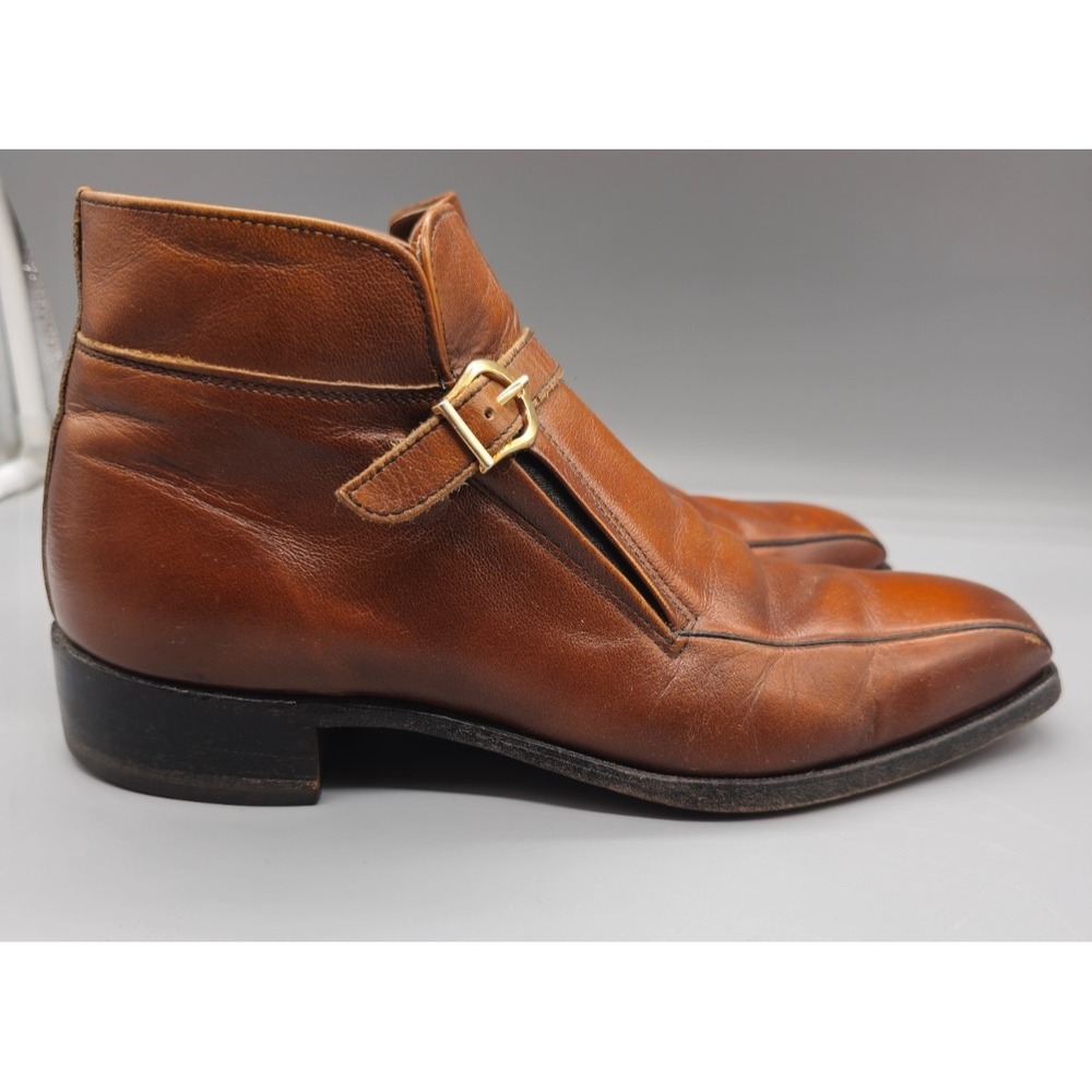 JC Penny Sanitized Buckle Brown Leather Ankle Boots Men's Sz 10 C/A Vintage
